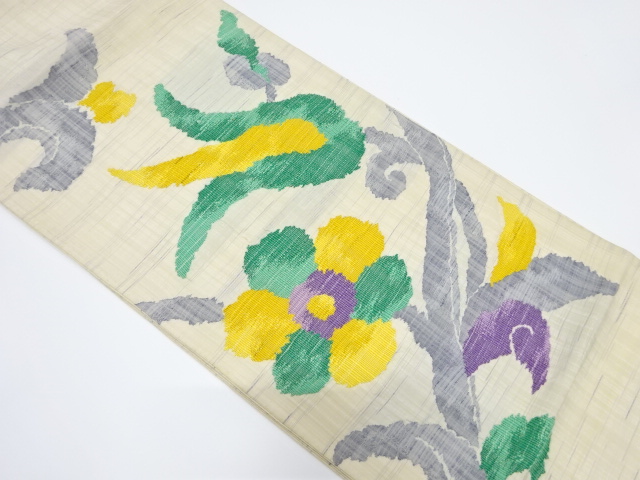 JAPANESE KIMONO / VINTAGE FUKURO OBI / SILK / WOVEN FLORAL PLANTS